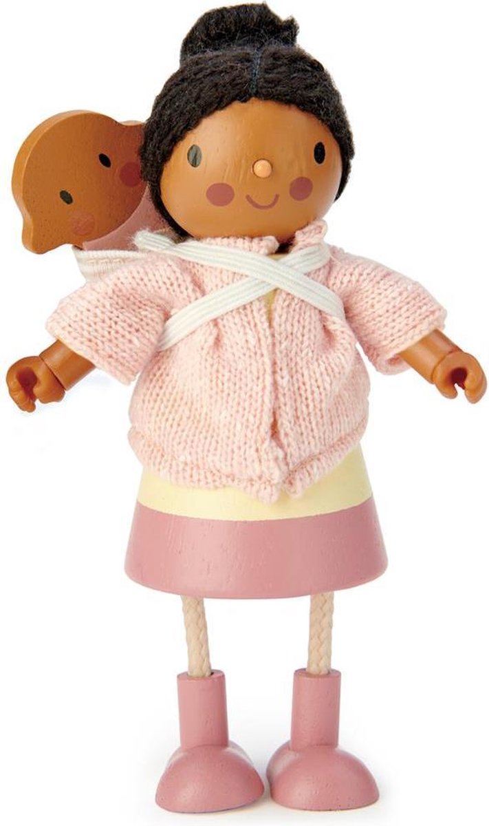 Tender Leaf Poppenmeubels: POPJE/Mevr. FORRESTER en BABY 9x4,5x14cm, in hout,  in doos 11,5x5,2x17,8cm, 3+