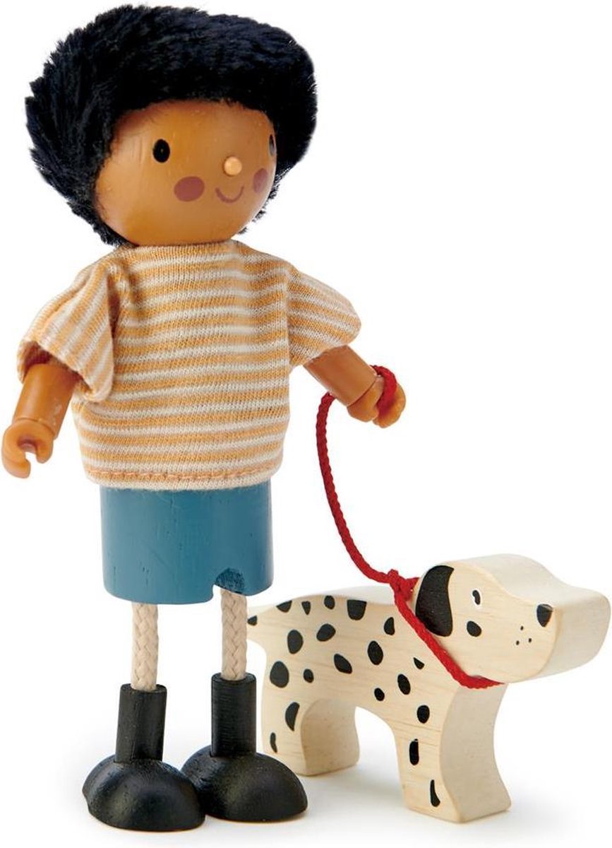 Tender Leaf Poppenmeubels: POPJE/Mr. FORRESTER en HOND 12x10x13cm, in hout, in  doos 11,5x5,2x17,8cm, 3+