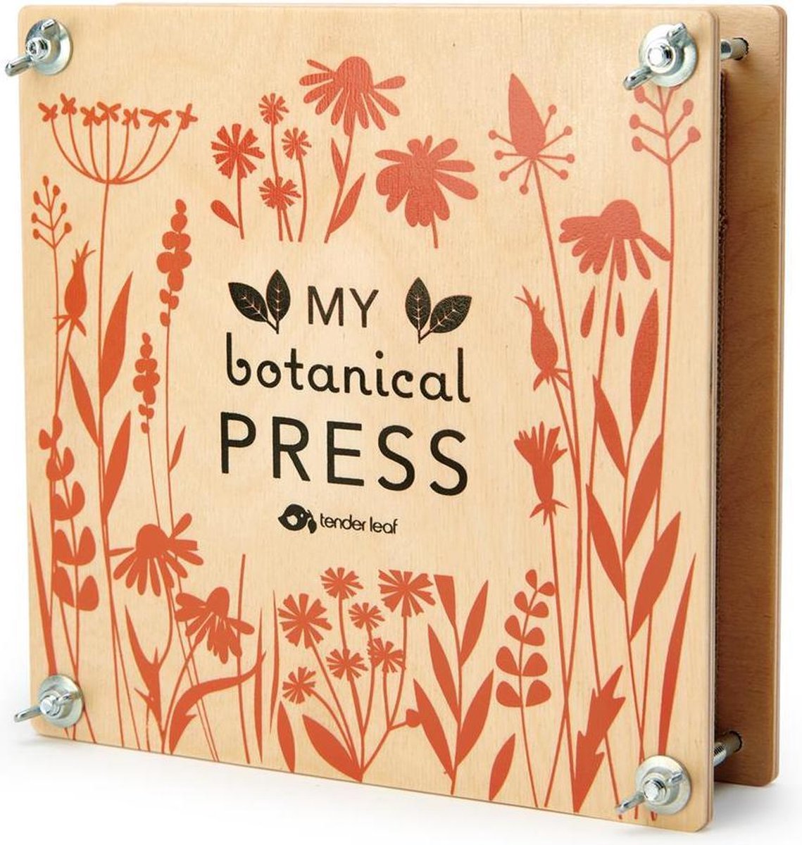 Tender Leaf Tuinieren: MIJN BLOEMENPERS 21x21x6,5cm, in hout, in doos  22,3x7,8x21,9cm, 3+