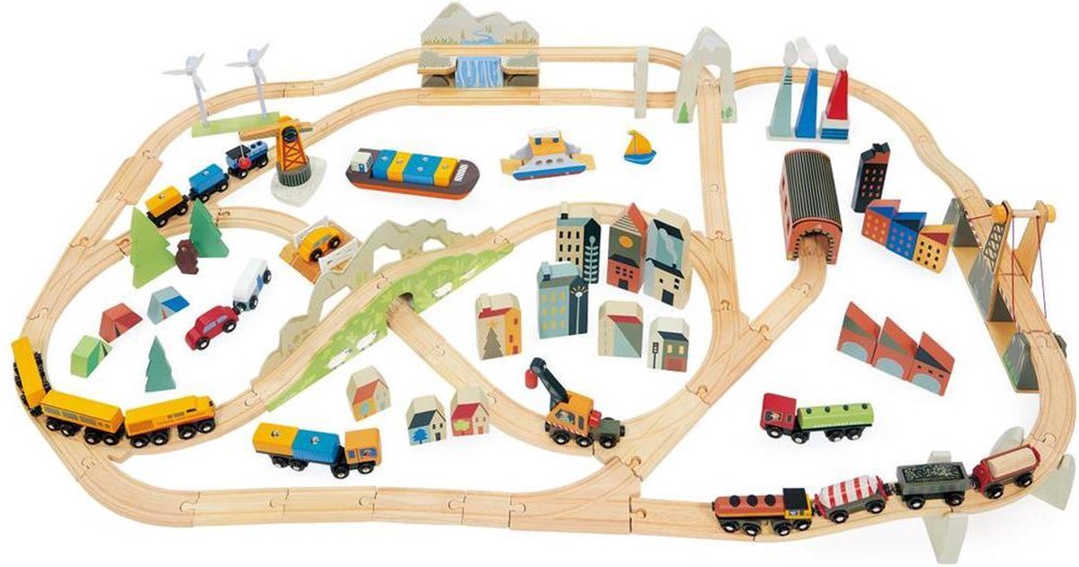 Tender Leaf Toys Treinset Mountain View 145 Cm Hout 61-delig
