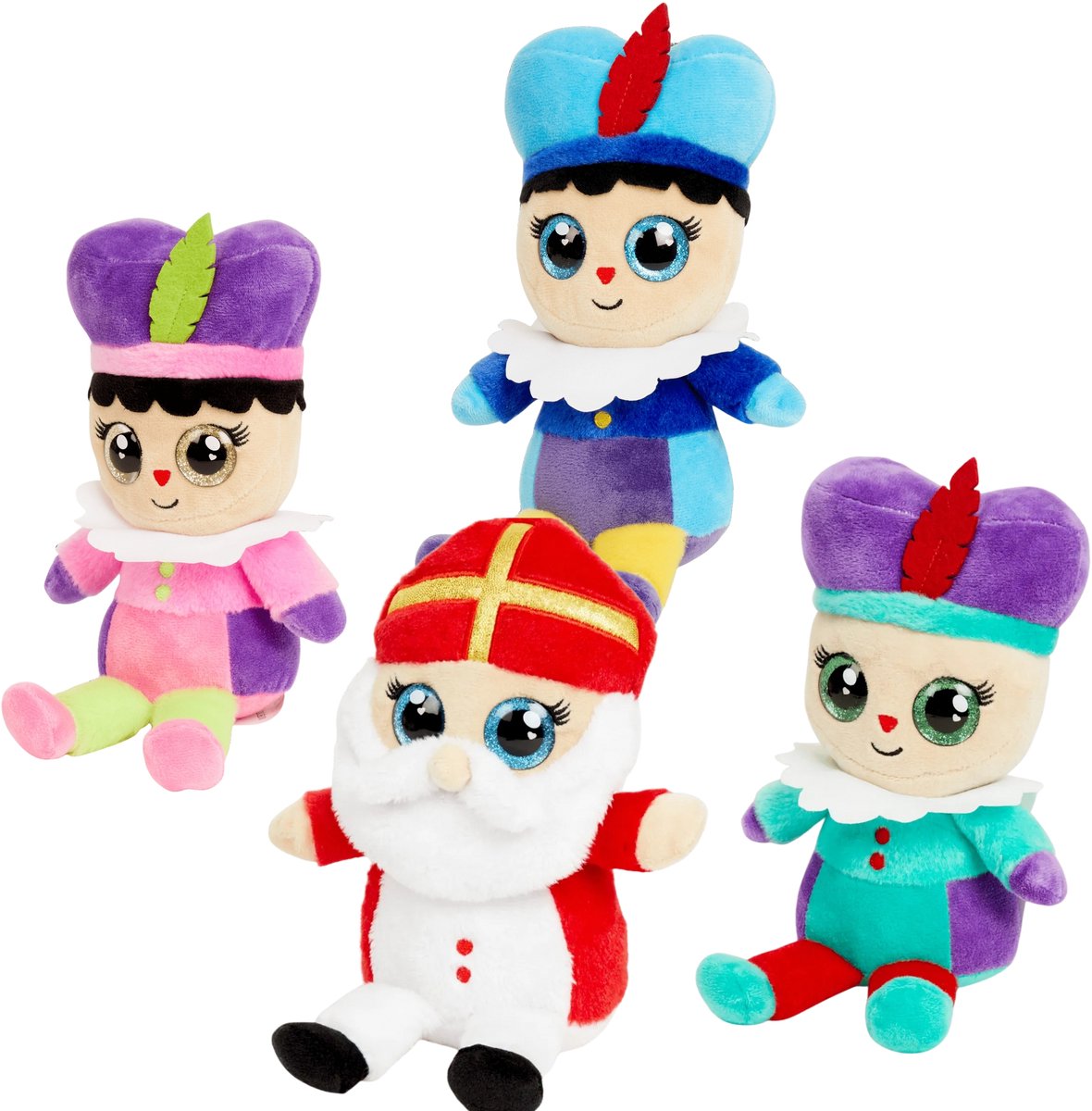 Set van 4 Sinterklaas-knuffels – 3 Pieten + 1 Sinterklaas – 25 cm – Superzacht polyester