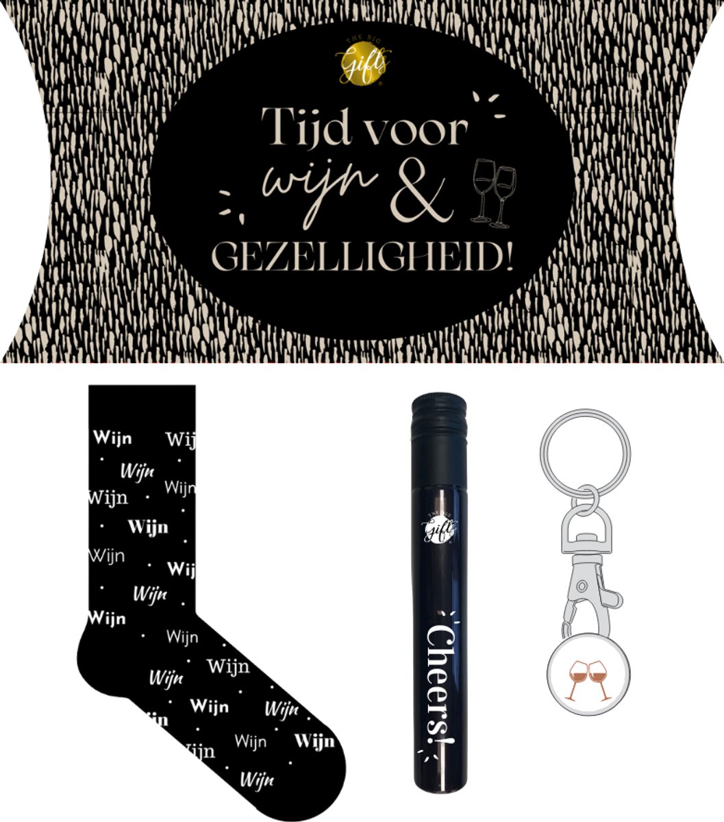 The big gifts - cadeaupakket - Tijd voor wijn en gezelligheid - Rode wijn - Sokken - winkelwagenmuntje