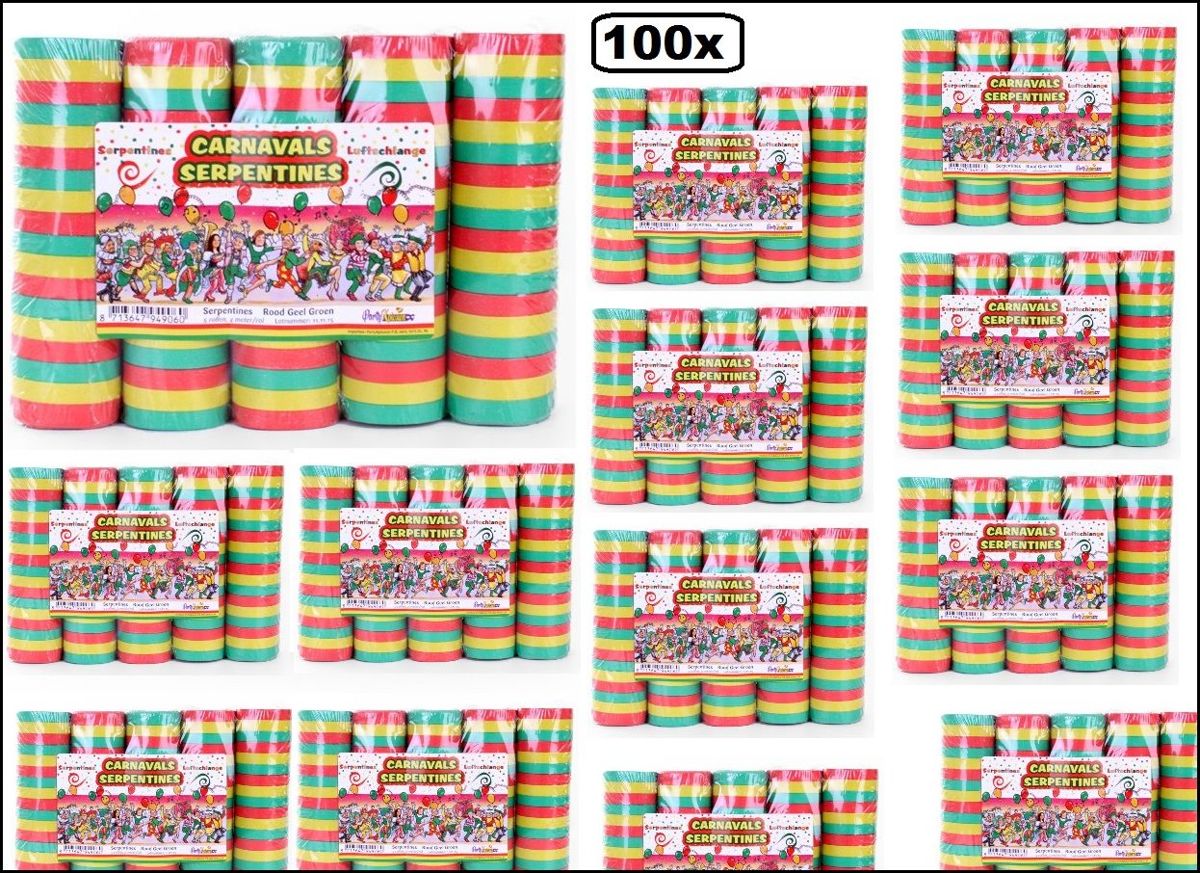 100x Rollen serpentines rood/geel/groen 4 meter