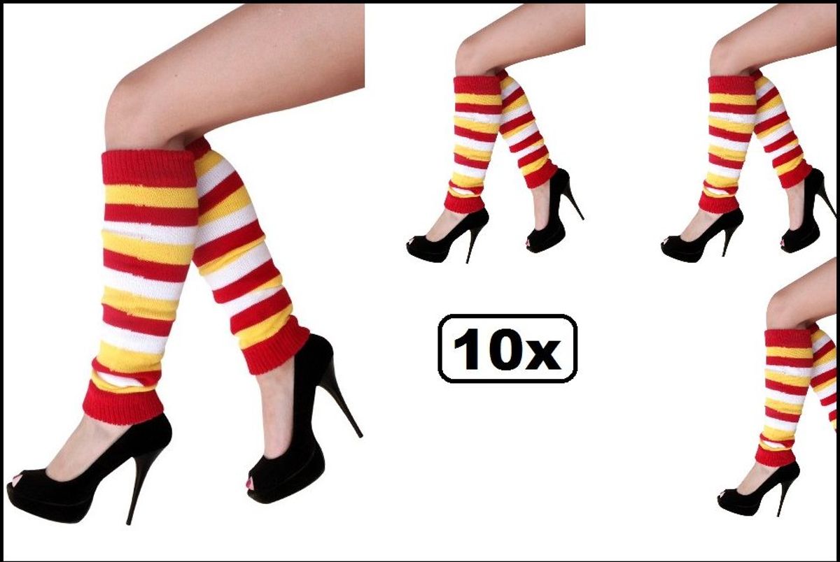 10x Beenwarmers rood/wit/geel