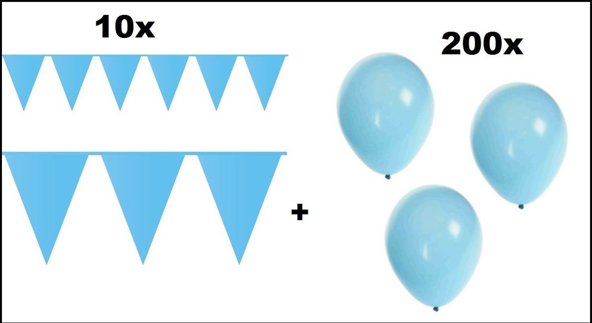 10x   10 meter + 200 Ballonnen licht blauw