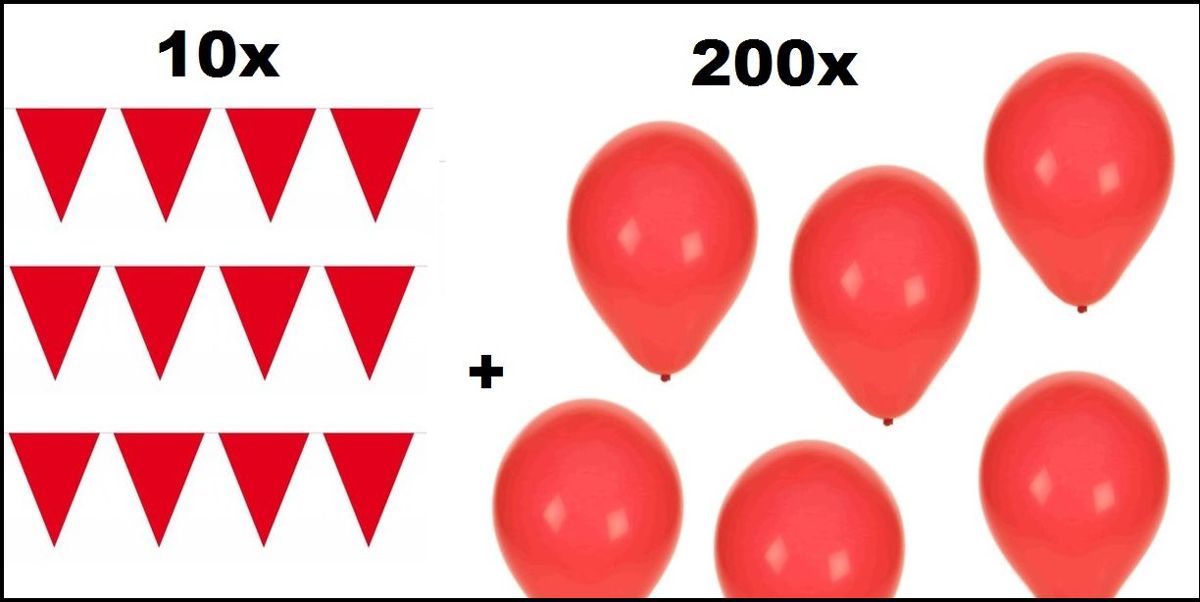 10x   10 meter + 200 Ballonnen rood