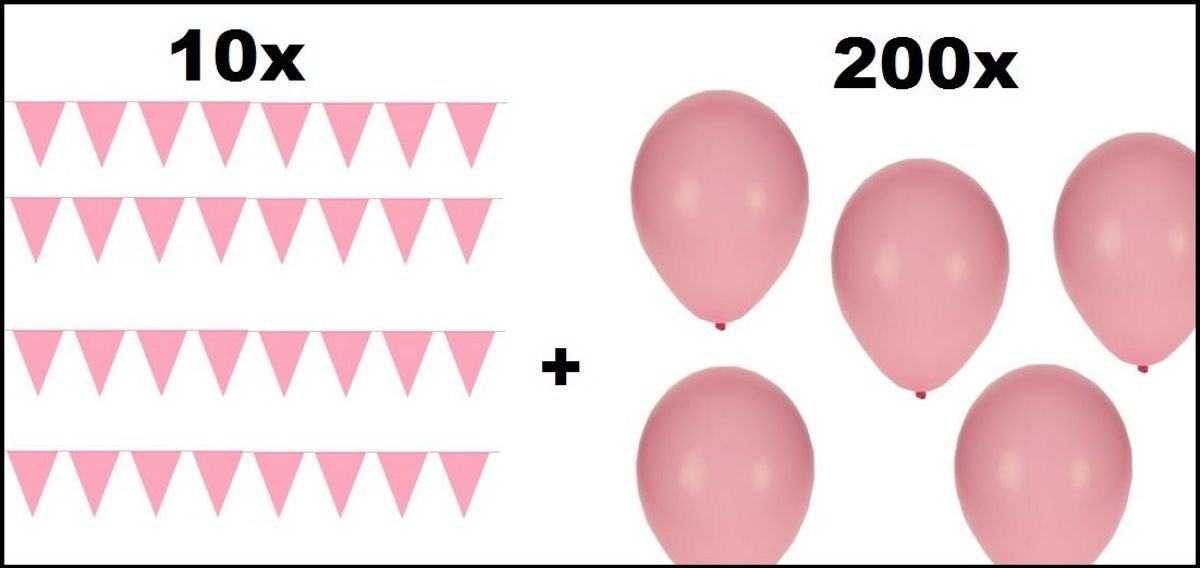 10x   10 meter + 200 Ballonnen roze