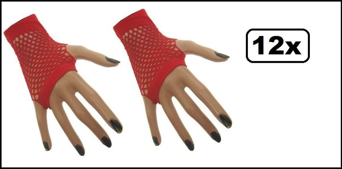 12x Paar Nethandschoen kort vingerloos rood