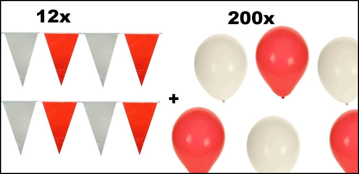 12x   10 meter + 200 Ballonnen rood/wit