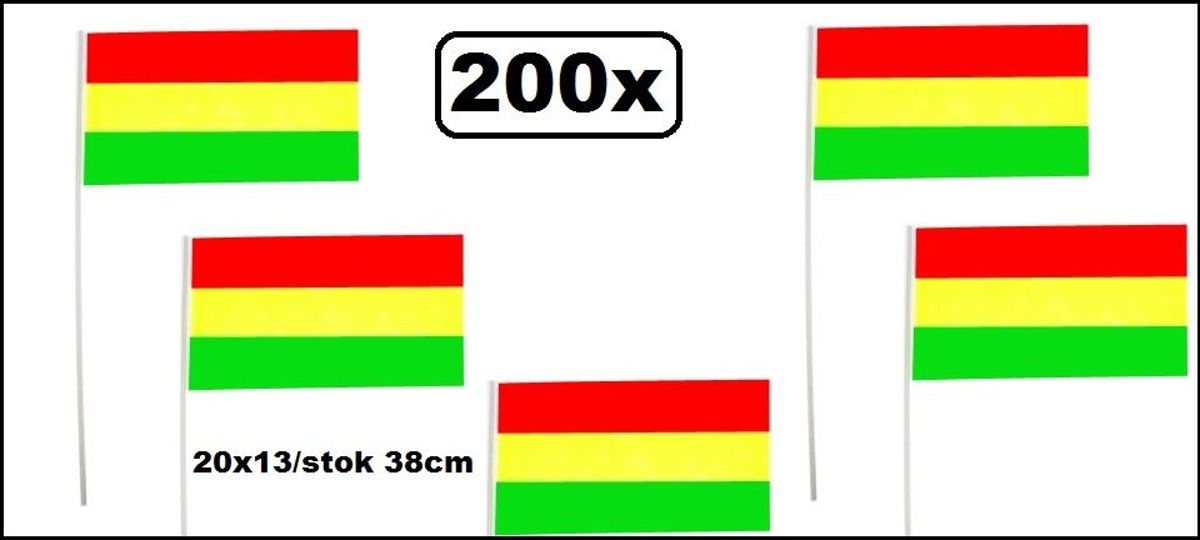200x Papieren vlaggetjes rood/geel/groen op stokje