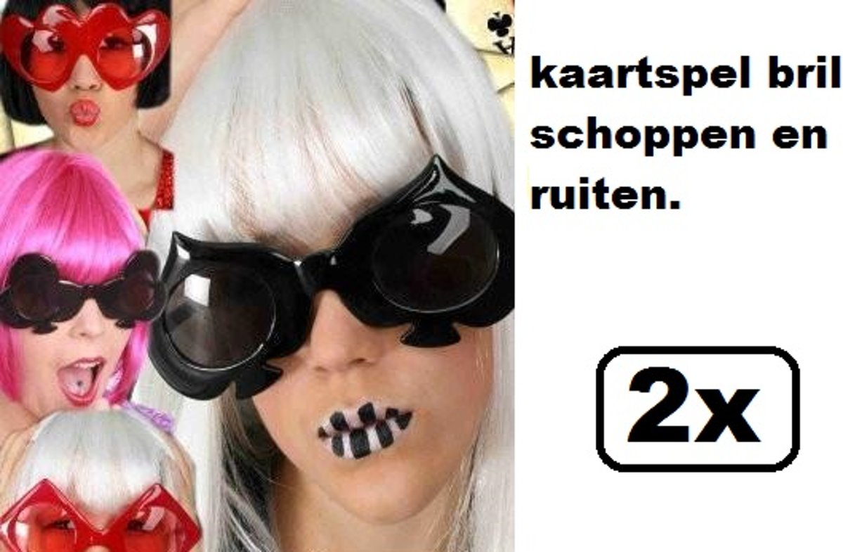 2x Bril kaartspel schoppen en ruiten