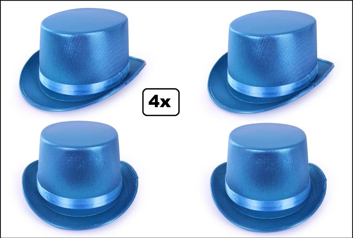 4x Hoge hoed metallic turquoise/blauw