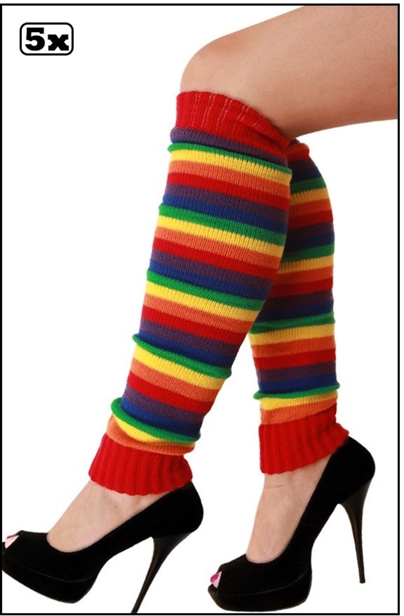 5x Paar Beenwarmers regenboog kleuren