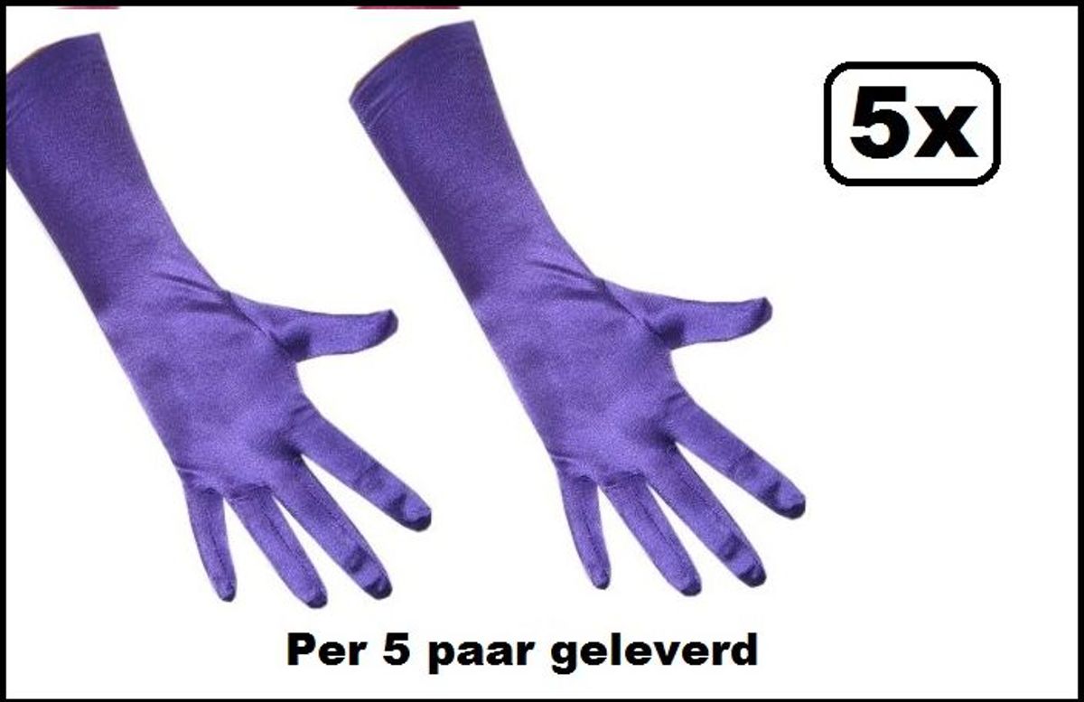 5x Paar Handschoenen satijn stretch luxe 40 cm paars