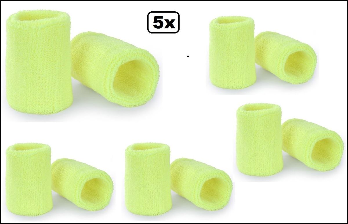 5x Paar polsbandjes neon geel