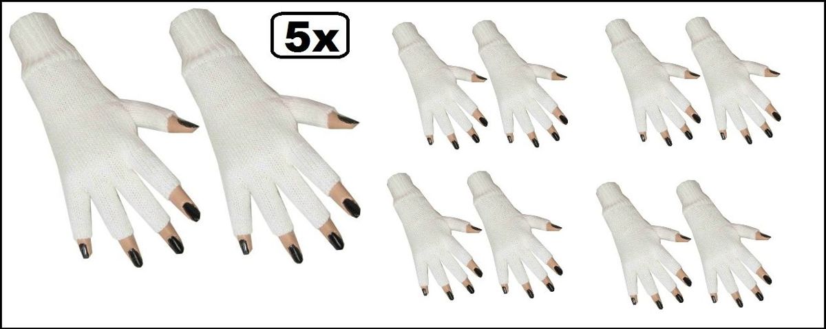 5x Paar vingerloze handschoen wit