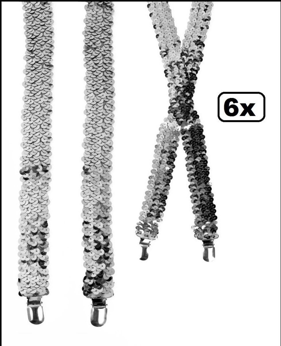 6x Bretel pailletten zilver