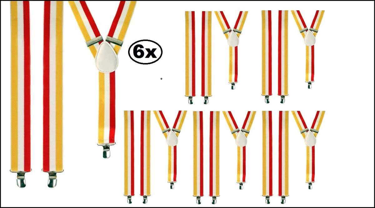 6x Bretel rood/wit/geel