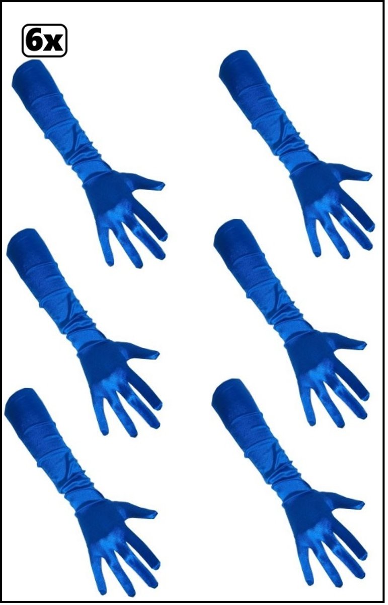 6x Handschoenen satijn blauw 48 cm