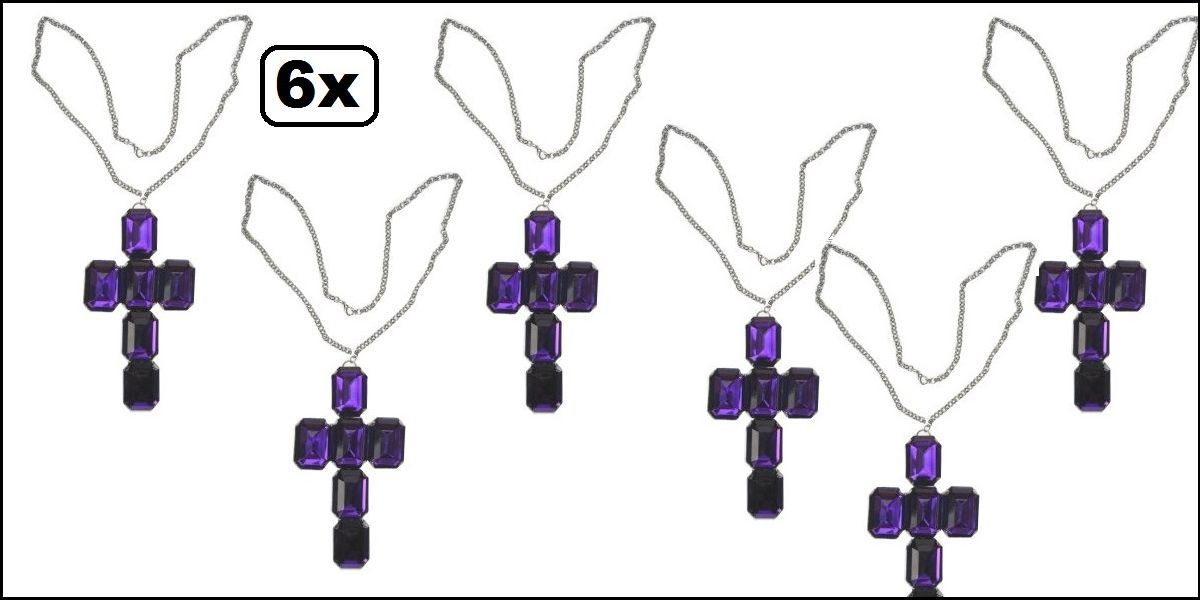 6x Kruis non met stenen paars