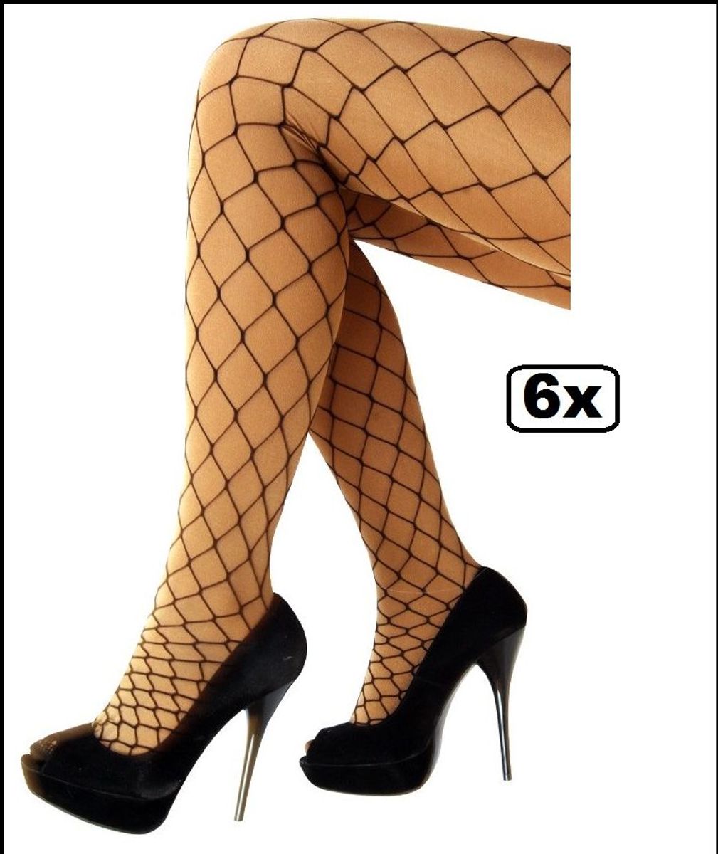 6x Netpanty zwart grote mazen