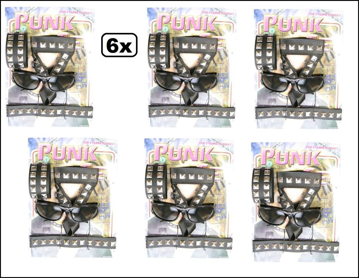 6x Punk set 4 dlg op kaart + bril