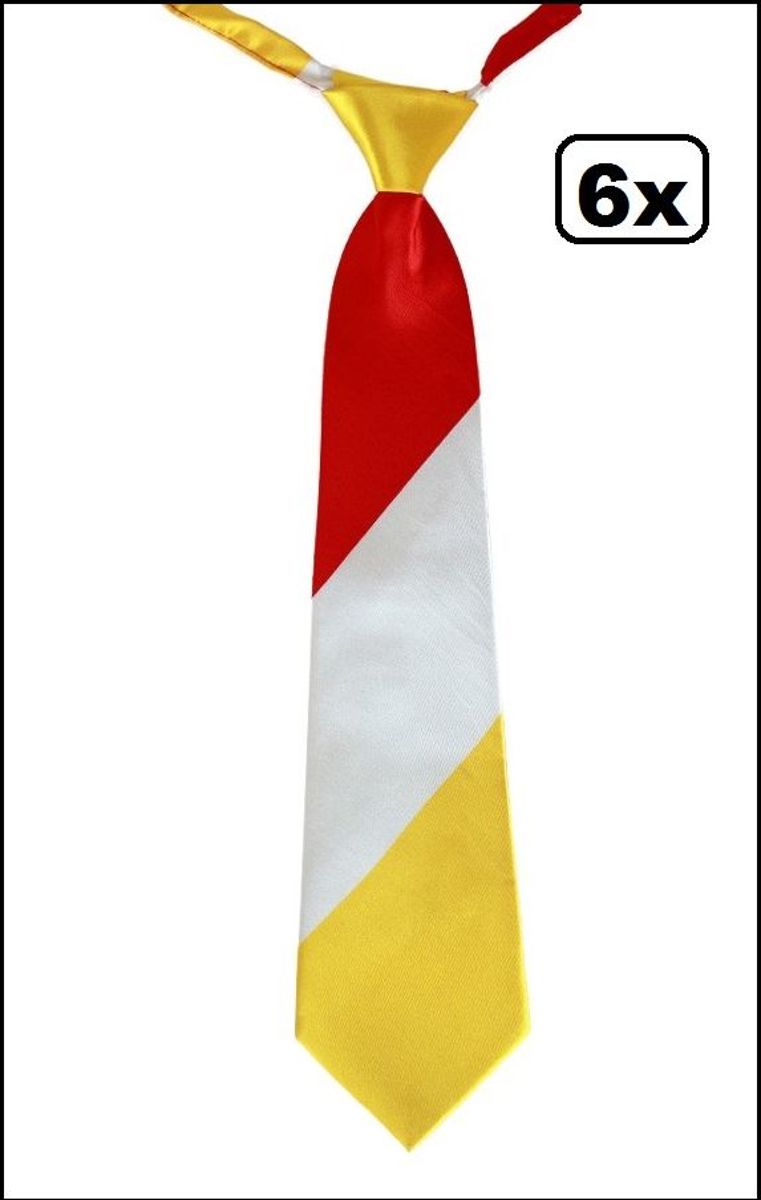 6x Stropdas rood/wit/geel