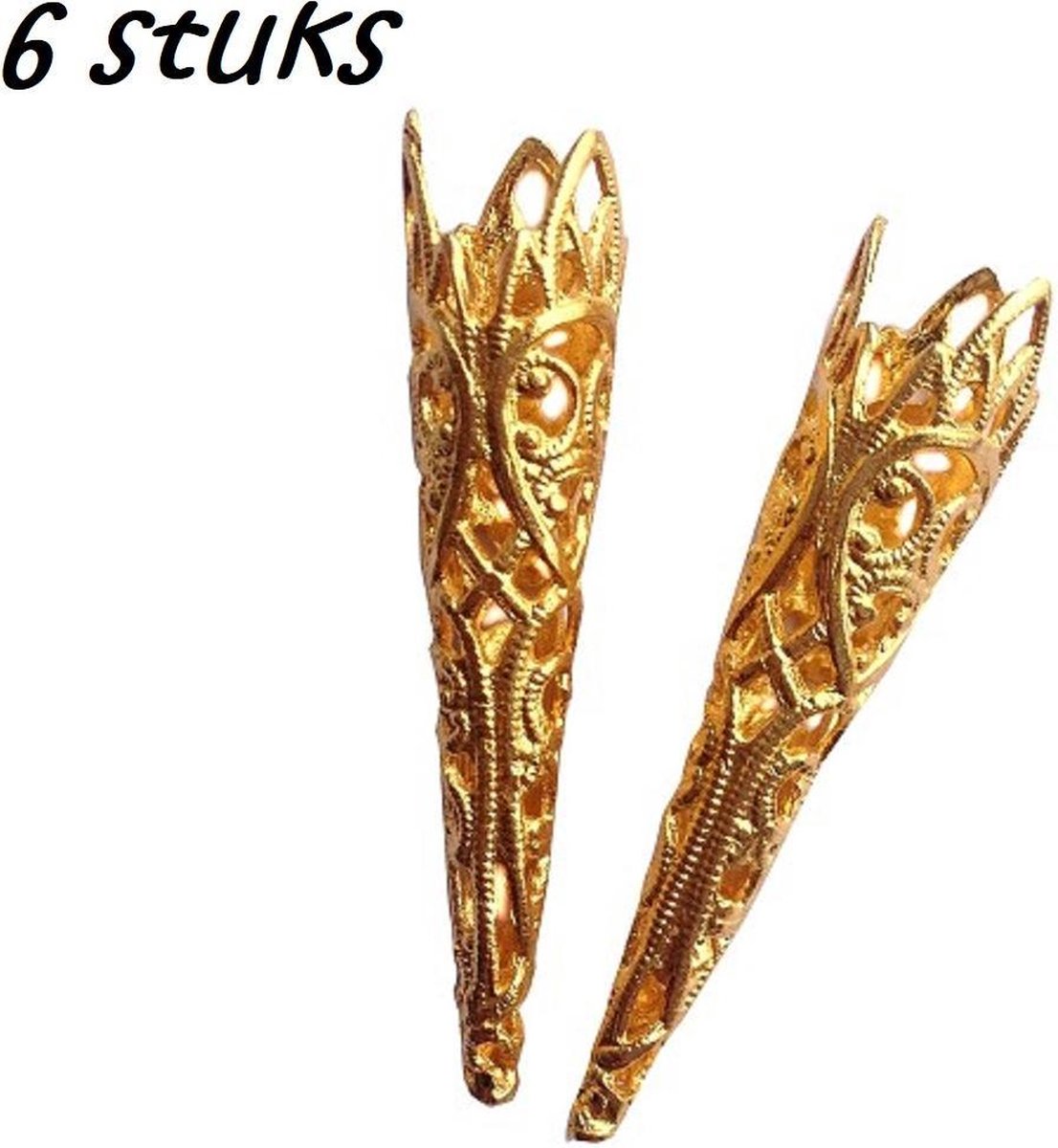 6x Luxe veren puntje metaal goud, erg mooie afwerking voor een veer