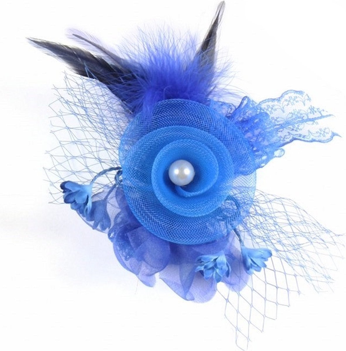 Decoratie Speld - Bloem met Parel - Blauw