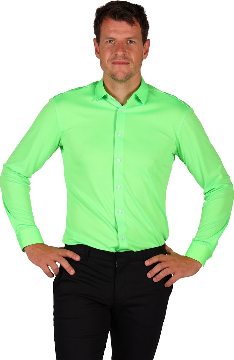 Disco Overhemd Heren - Heren Blouse - Hippie Blouse - Neon Groen - Maat S
