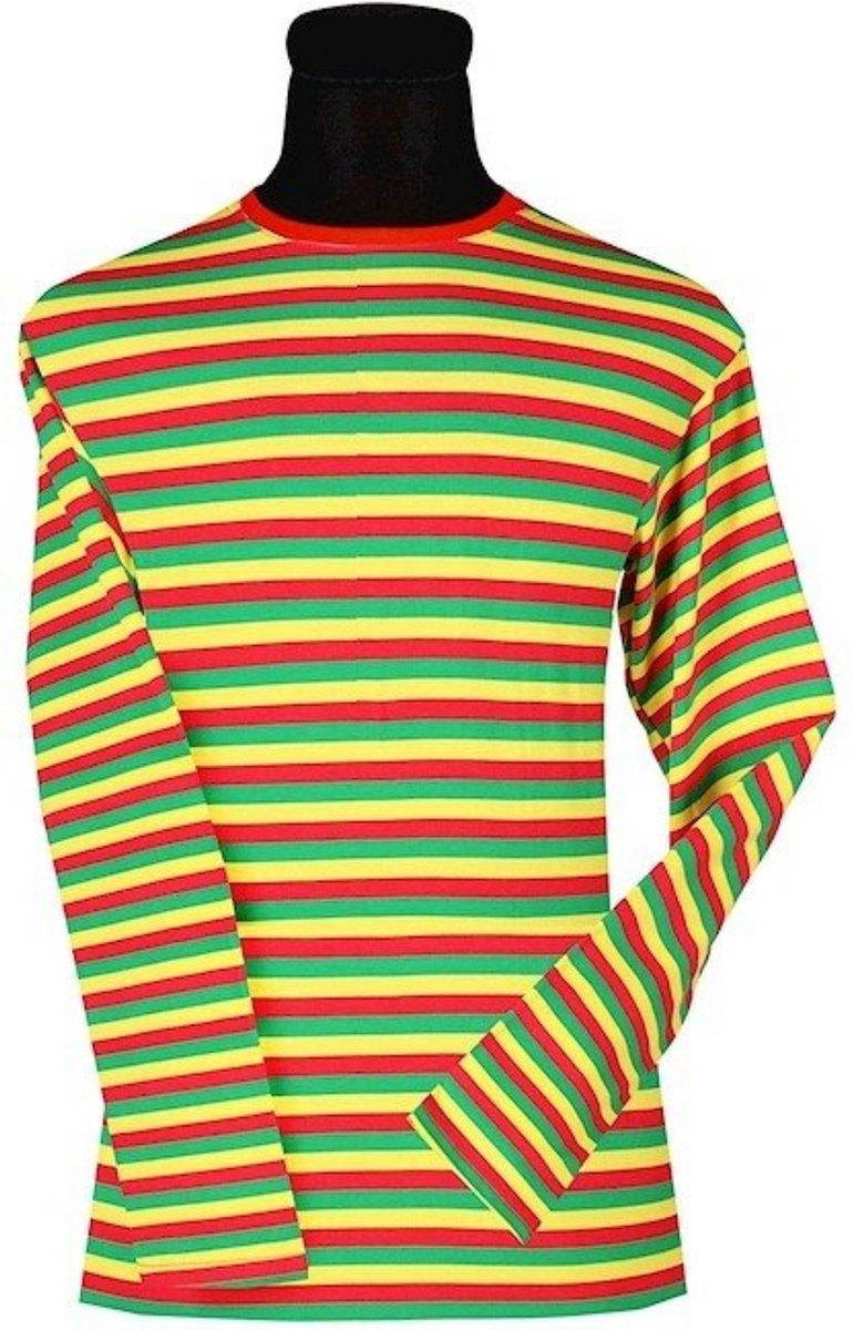 Gestreepte shirt lange mouw geel-rood-groen - Maat XXXL