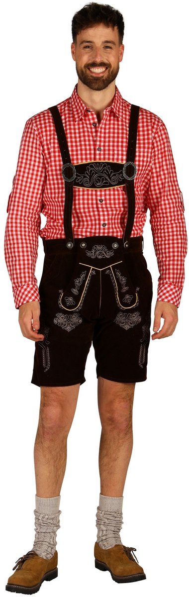 Oktoberfest Lederhosen - Jonas - Velvet - Kort Model Donkerbruin - Maat 62 - 5XL