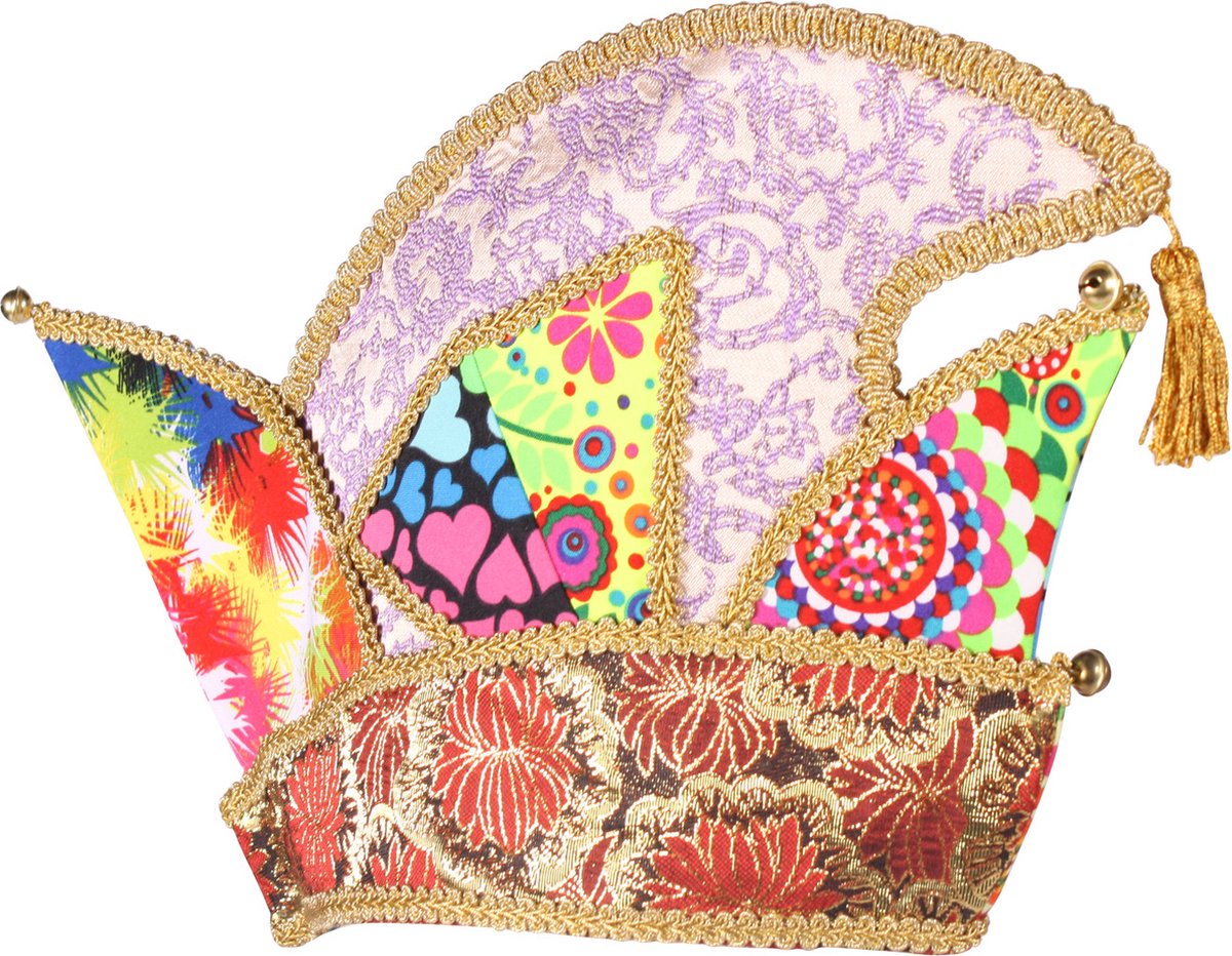 Prinsensteek - Lapjes Bont Gekleurd Met Goud Galonband Afgezet - Maat 59