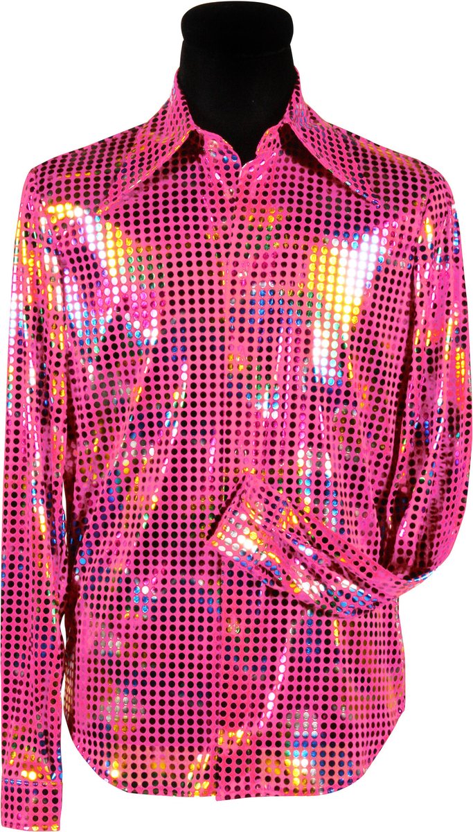 Shirt disco heren roze maat M