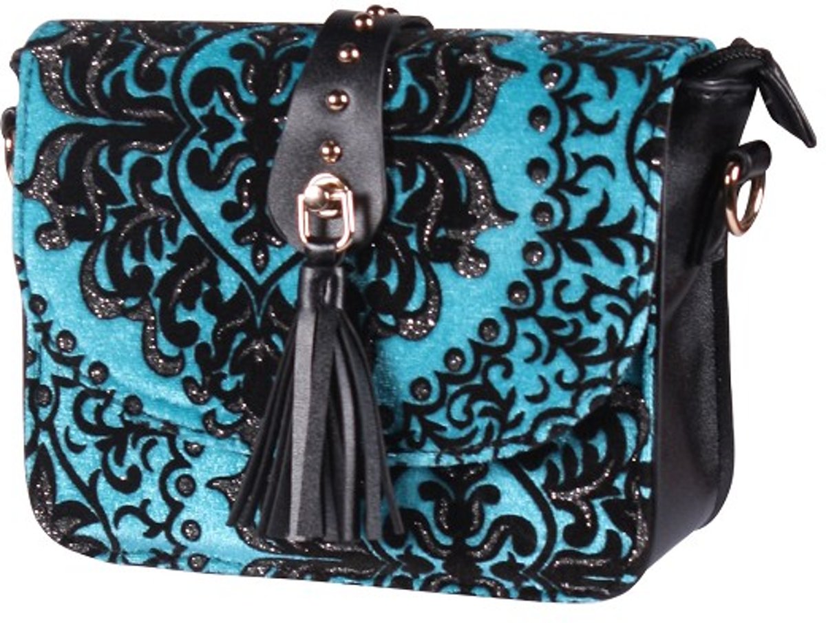 Tasje deluxe Claudia Brokaat zilver, Brocaat Turqoise/Zilver