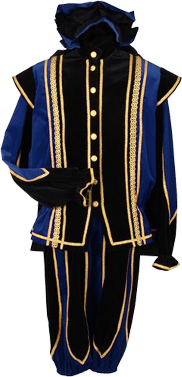 Zwart blauwe Pieten pak met cape. XL