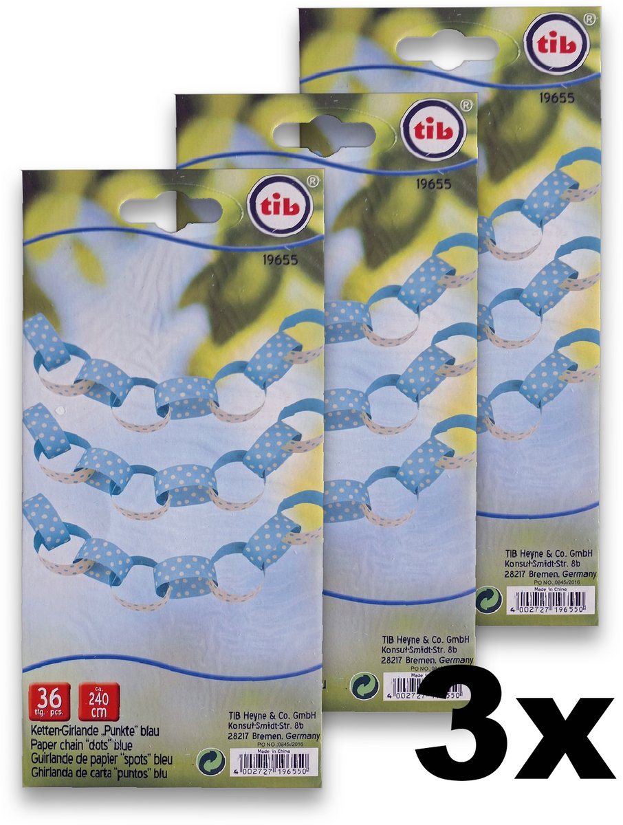 3 Stuks - TIB Papieren Feestslinger – Blauw met Stippen – 2,4 meter per stuk