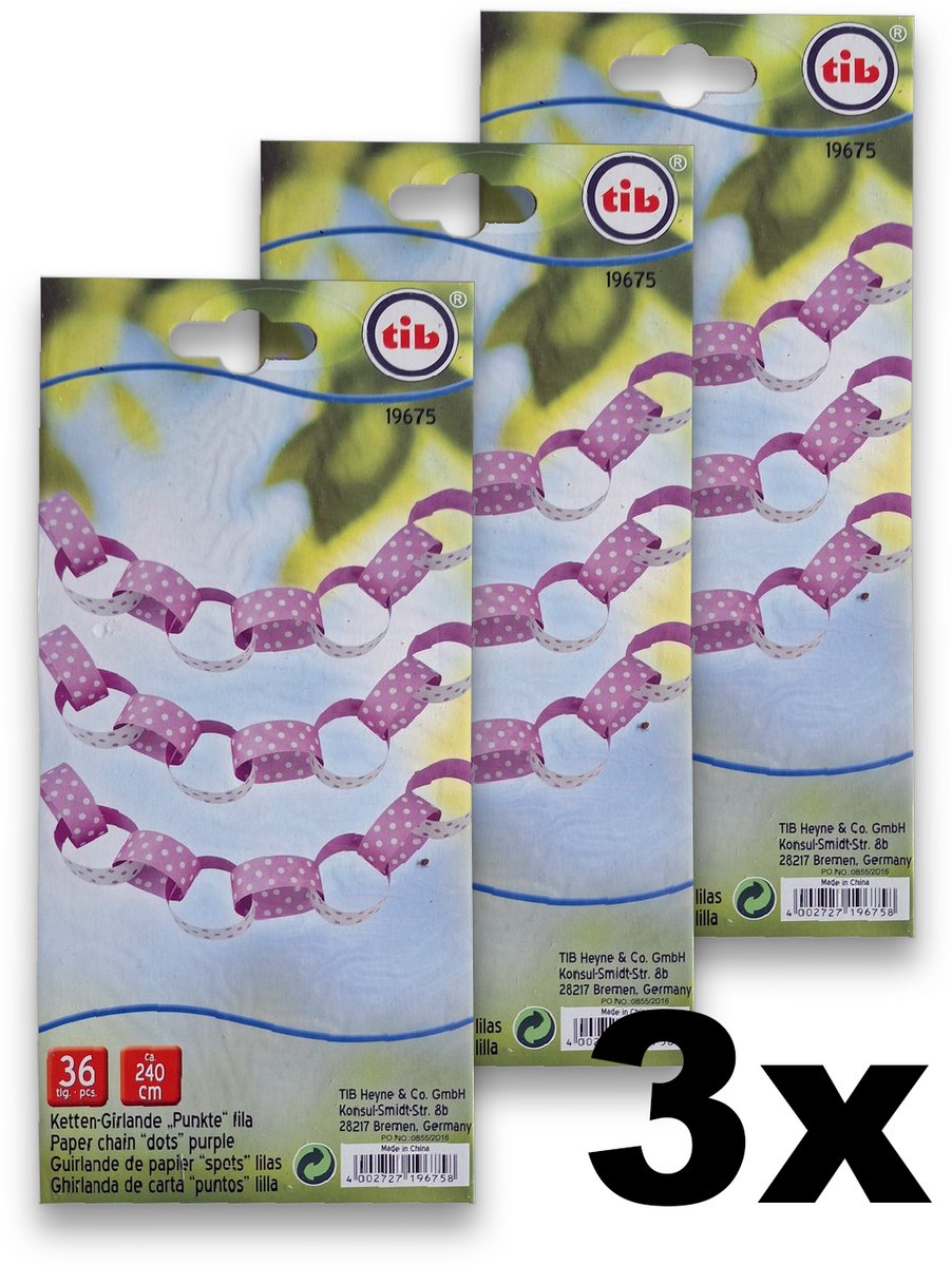 3 Stuks - TIB Papieren Feestslinger – Roze met Stippen – 2,4 meter per stuk