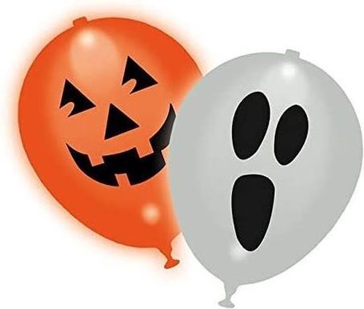 Tib Ballonnen Geest En Pompoen Led 23 Cm Latex Wit/oranje 5 Stuks