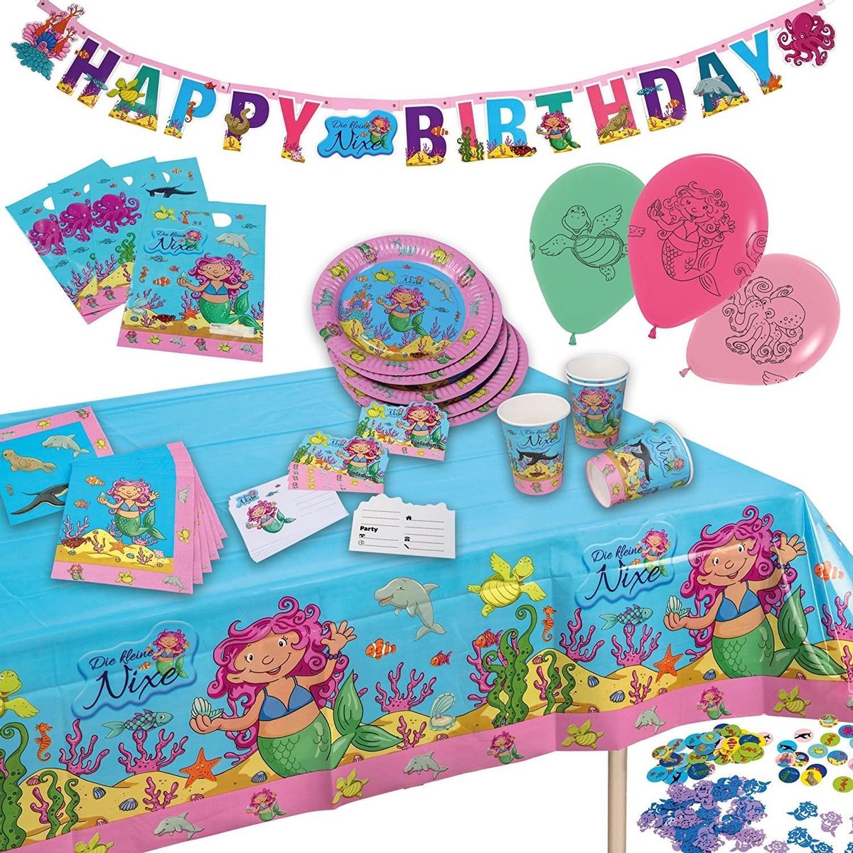 Tib Feestpakket Zeemeermin Meisjes Papier Roze/paars 60-delig