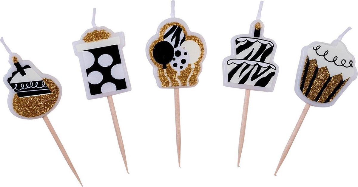Tib Verjaardagskaarsen Ballonnen 7,5 Cm Wax Goud/wit 5 Stuks