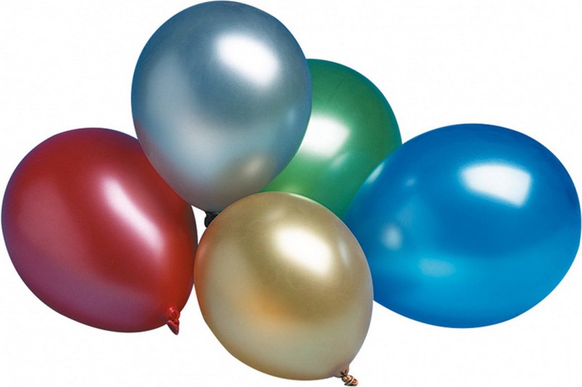 ballonnen Metallic 30 cm latex rood/blauw/goud/groen 15 stuks