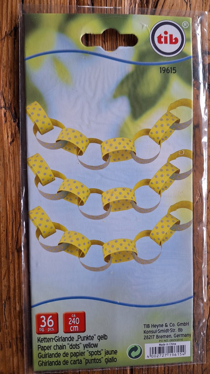 tib feest slinger guirlande van papier 2.4 meter geel stippen 36 ringetjes verjaardag feest geboorte etc