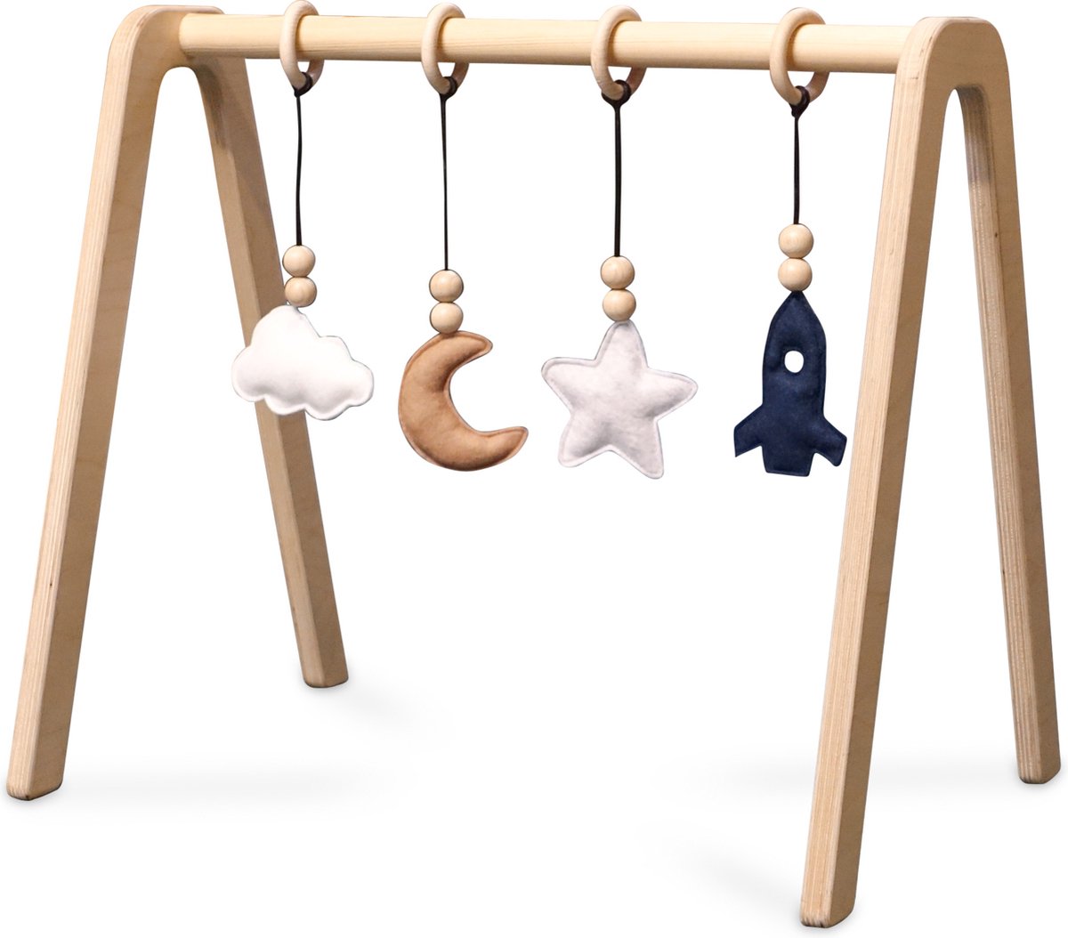 Toddie - Blank houten babygym , met ruimte hangers - speelboog massief hout - playgym baby