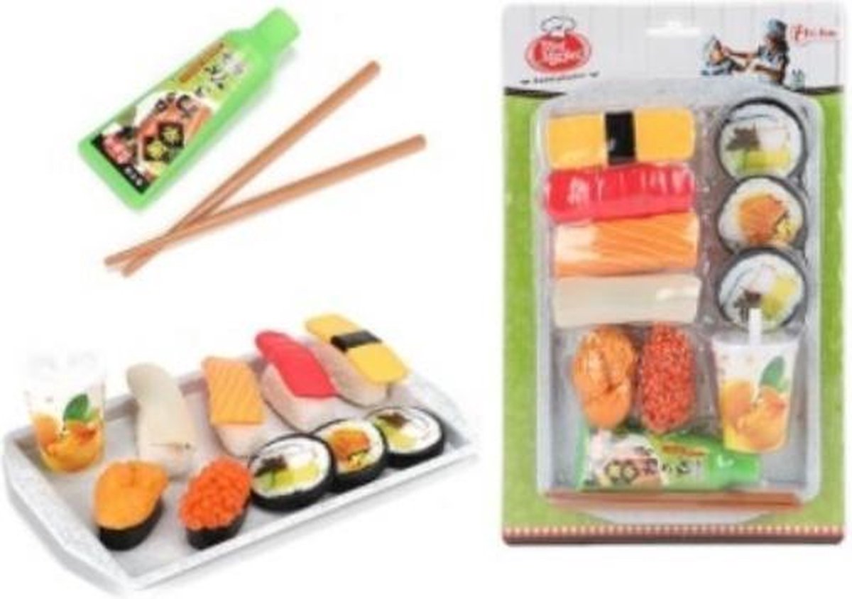 Speelgoed Sushi -eetstokjes+dienblad+saus