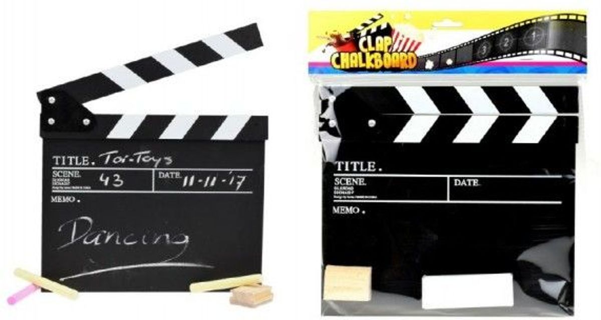 Filmklapper met krijtje en borstel