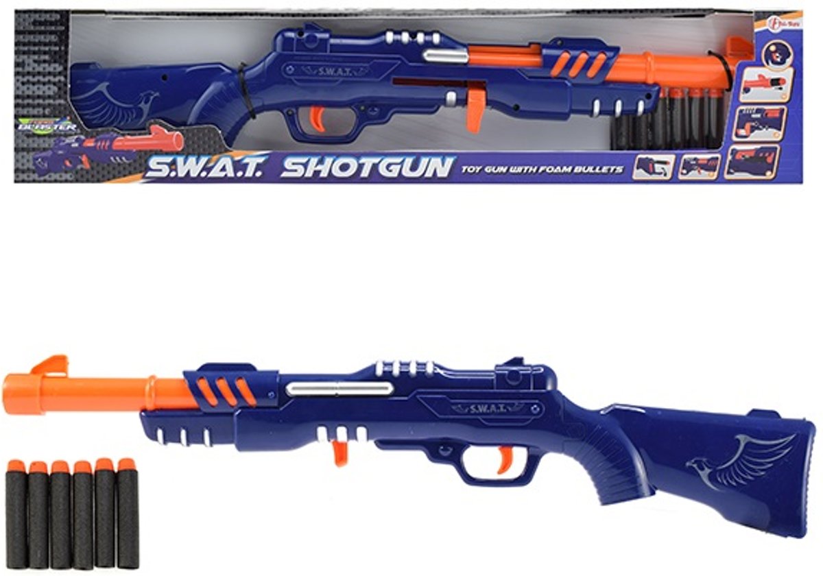 Militaire shotgun blauw/oranje met 6 foampijltjes