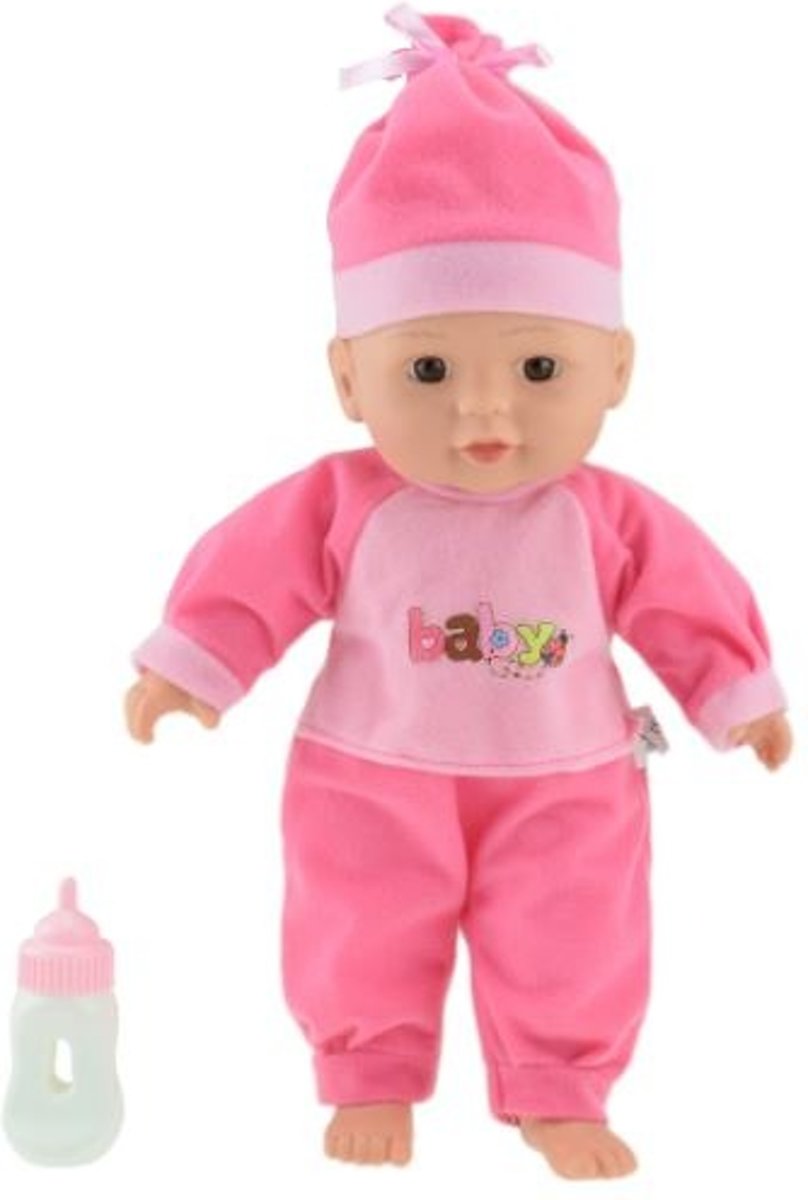 Toi-toys Liggende Babypop Donkerroze 30cm