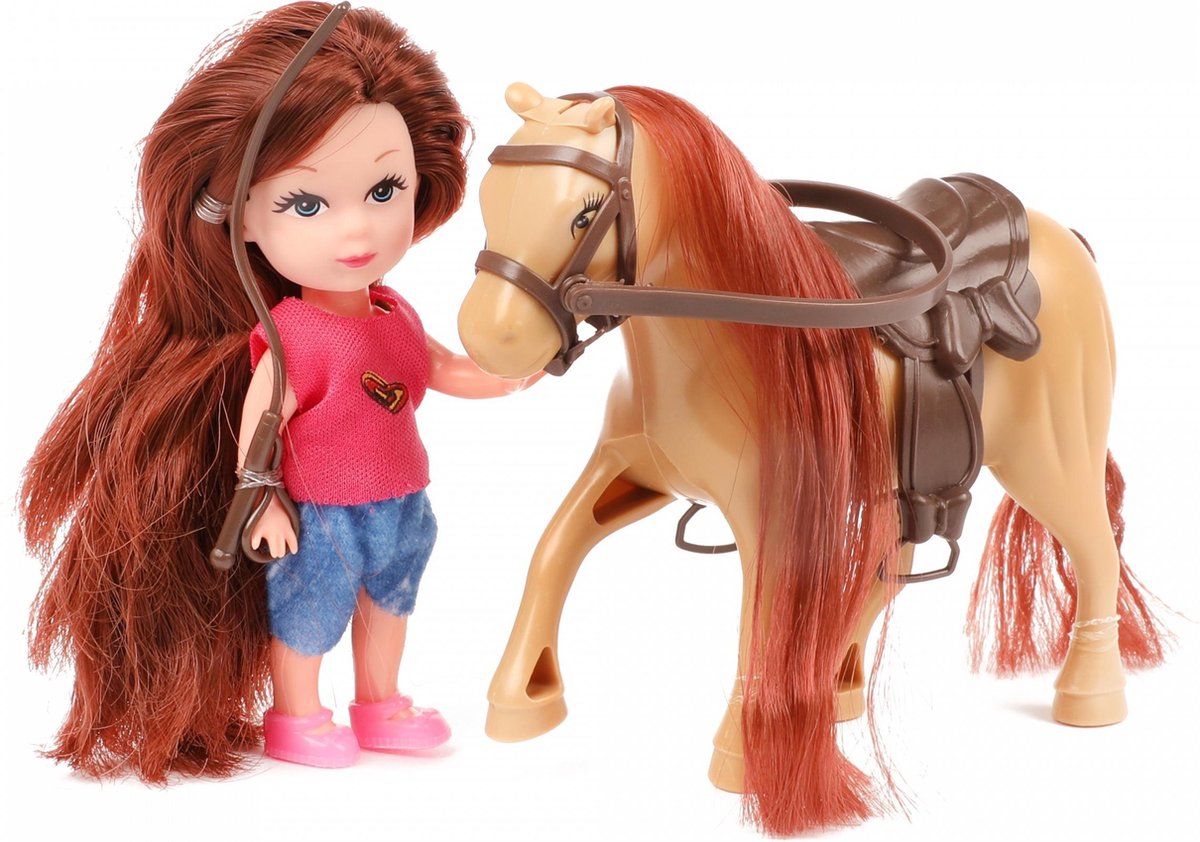 Toi-toys Tienerpop Met Paard 11 Cm 3-delig Bruin