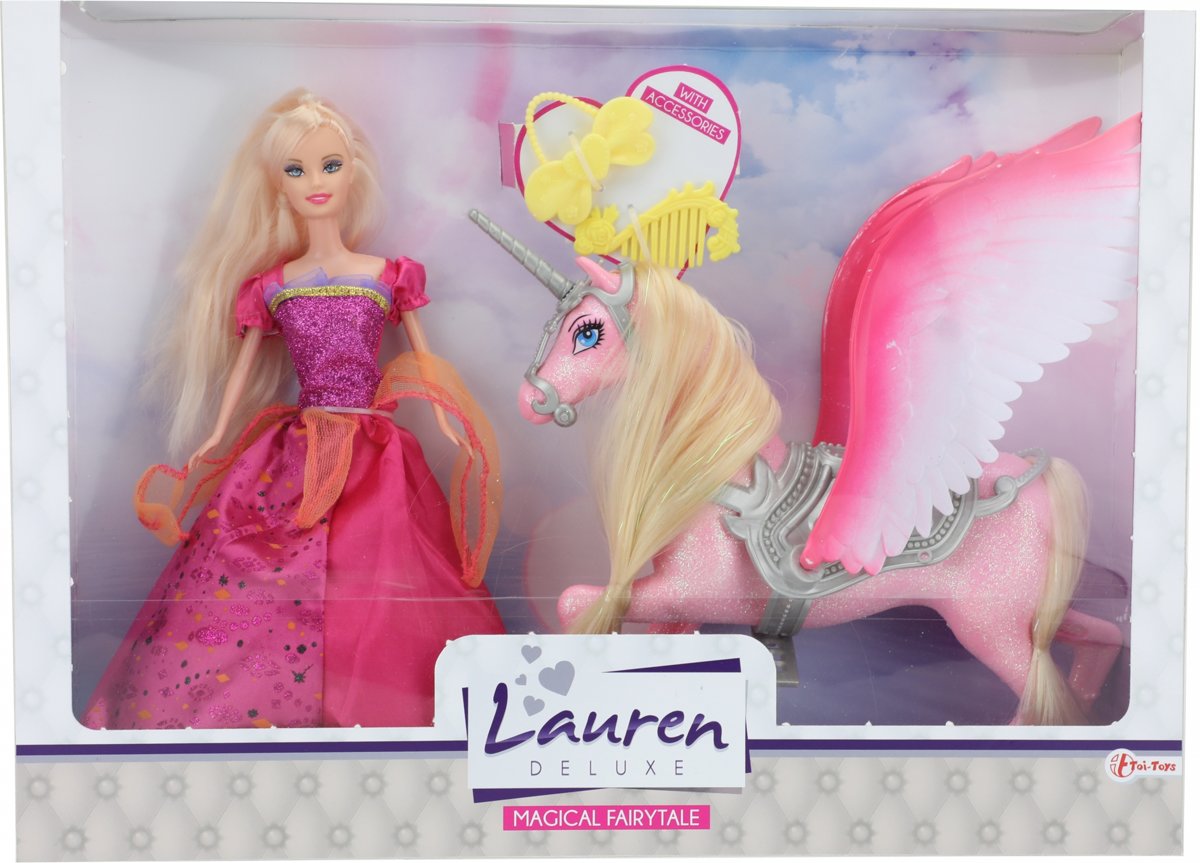 Toi-toys Tienerpop Prinses Met Glitter Eenhoorn En Accessoires Roze
